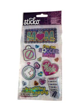 Sticko Dimensional Stickers - Fit Mom Theme 14 Pieces Holographic Designs Perfec